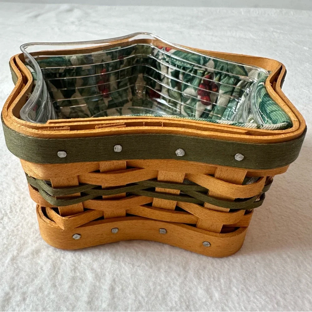 Longaberger 2001 Tree Trimming Star Basket Green Fabric Liner Plastic Protector